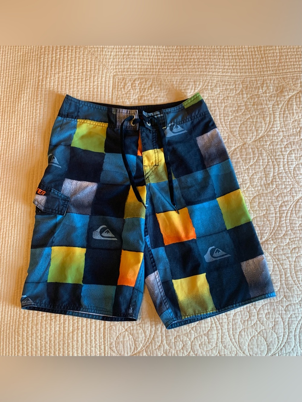 Quiksilver patchwork checkered board shorts